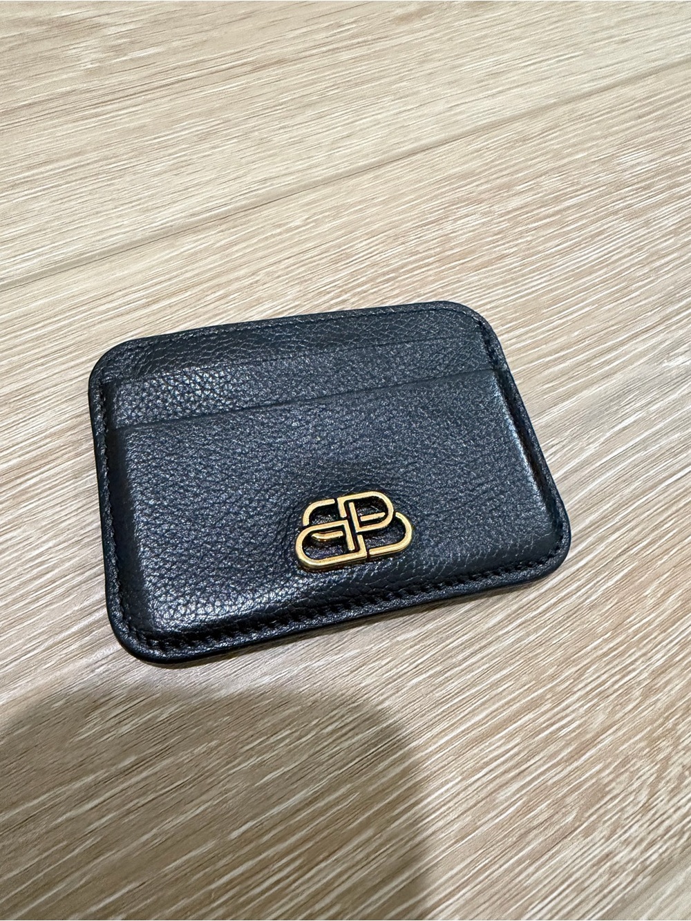 Balenciaga Black Leather Card & Key Holder with Gold BB Emblem
